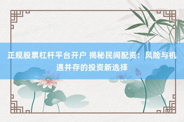 正规股票杠杆平台开户 揭秘民间配资：风险与机遇并存的投资新选择