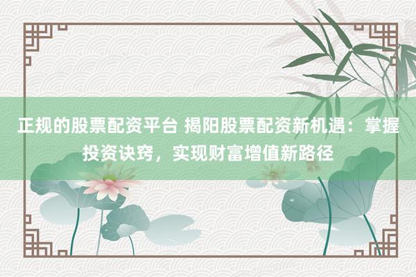 正规的股票配资平台 揭阳股票配资新机遇：掌握投资诀窍，实现财富增值新路径