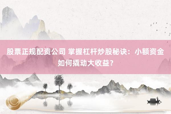 股票正规配资公司 掌握杠杆炒股秘诀：小额资金如何撬动大收益？