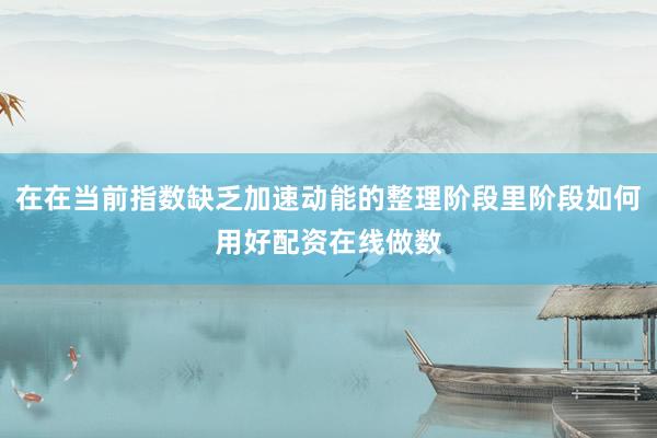 在在当前指数缺乏加速动能的整理阶段里阶段如何用好配资在线做数