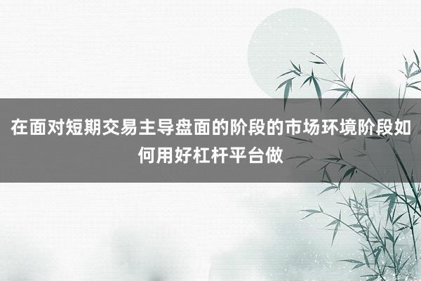 在面对短期交易主导盘面的阶段的市场环境阶段如何用好杠杆平台做